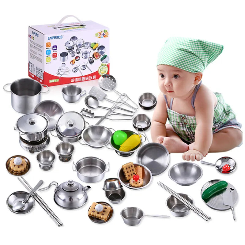 25pcs MINI Kitchen Utensils Toys Set For Kids Girl Stainless Steel Can Hold Food Cooking Kitchen Toys Education Pretend Play