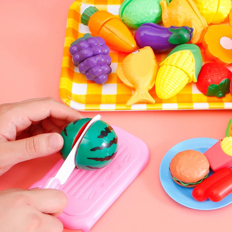 Cutting Play Food Toy for Kids Kitchen Pretend Fruit &Vegetable Accessories Educational Toy for Toddler Children Gift
