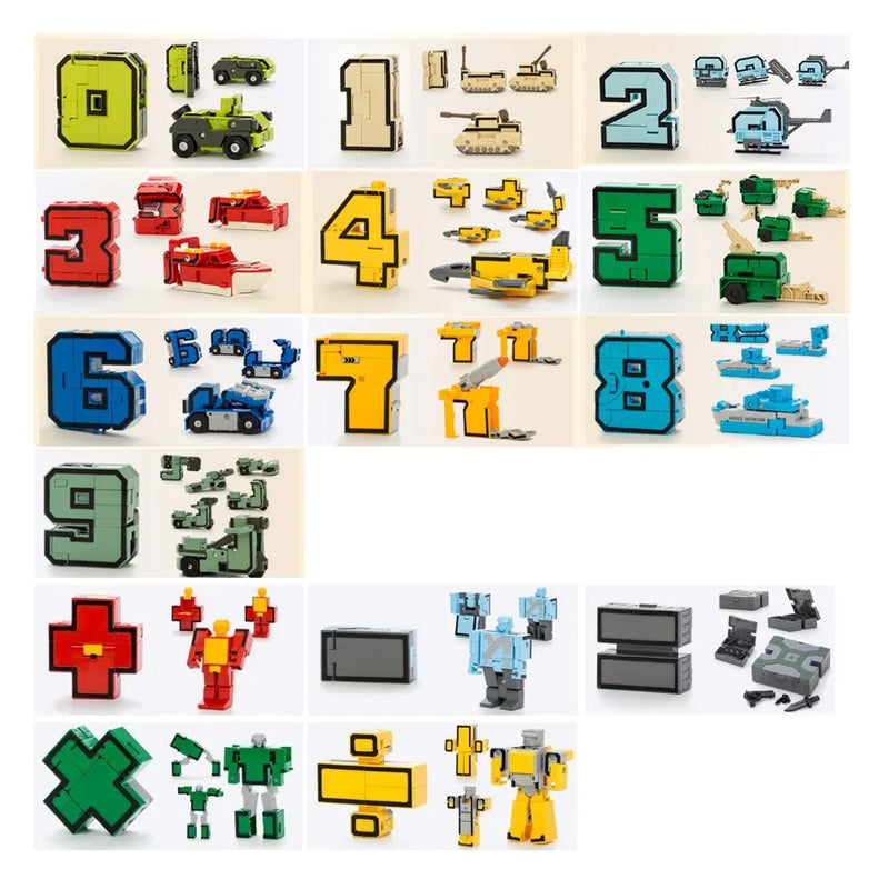 GUDI Assemble Robots Transformation Building Blocks Action Figure Car Model Deform Number Letters Alphabet Math Educational Toys