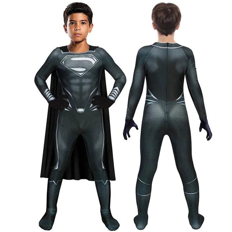 Superman Marvel Superhero Clark Kent Kal El Cosplay Costume Bodysuit Jumpsuit Halloween Party Costumes for Kids Aldult