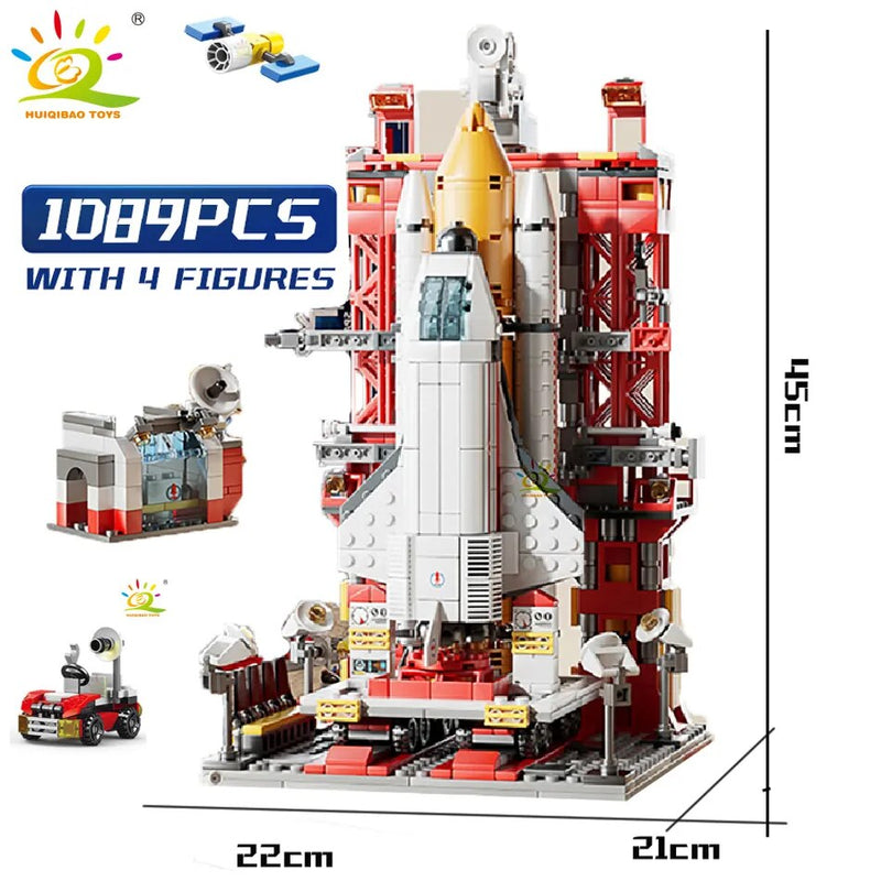 HUIQIBAO Space Aviation Manned Rocket Building Blocks With Astronaut Figure City Aerospace Model Bricks Children Toys for Kids